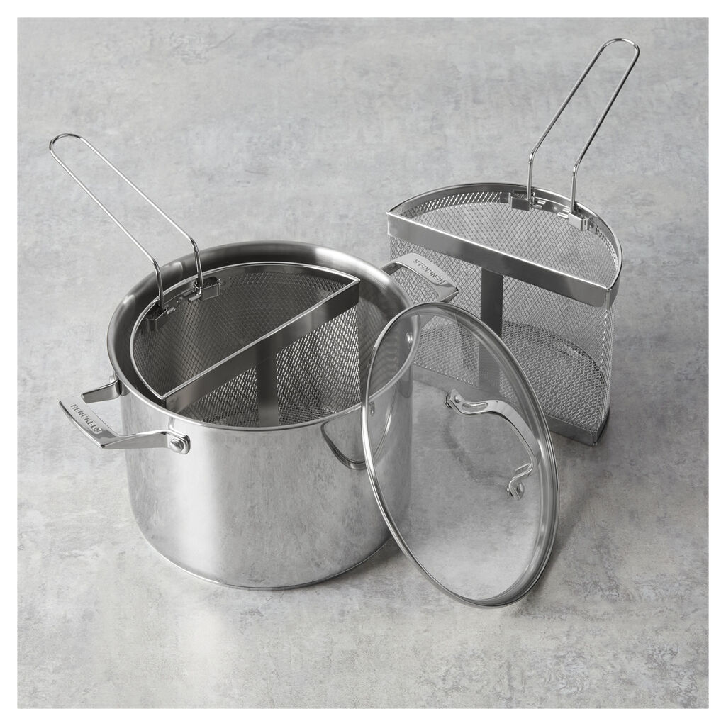 8.45 qt, Stainless Steel, Pasta Pot With Colander Baskets,,large