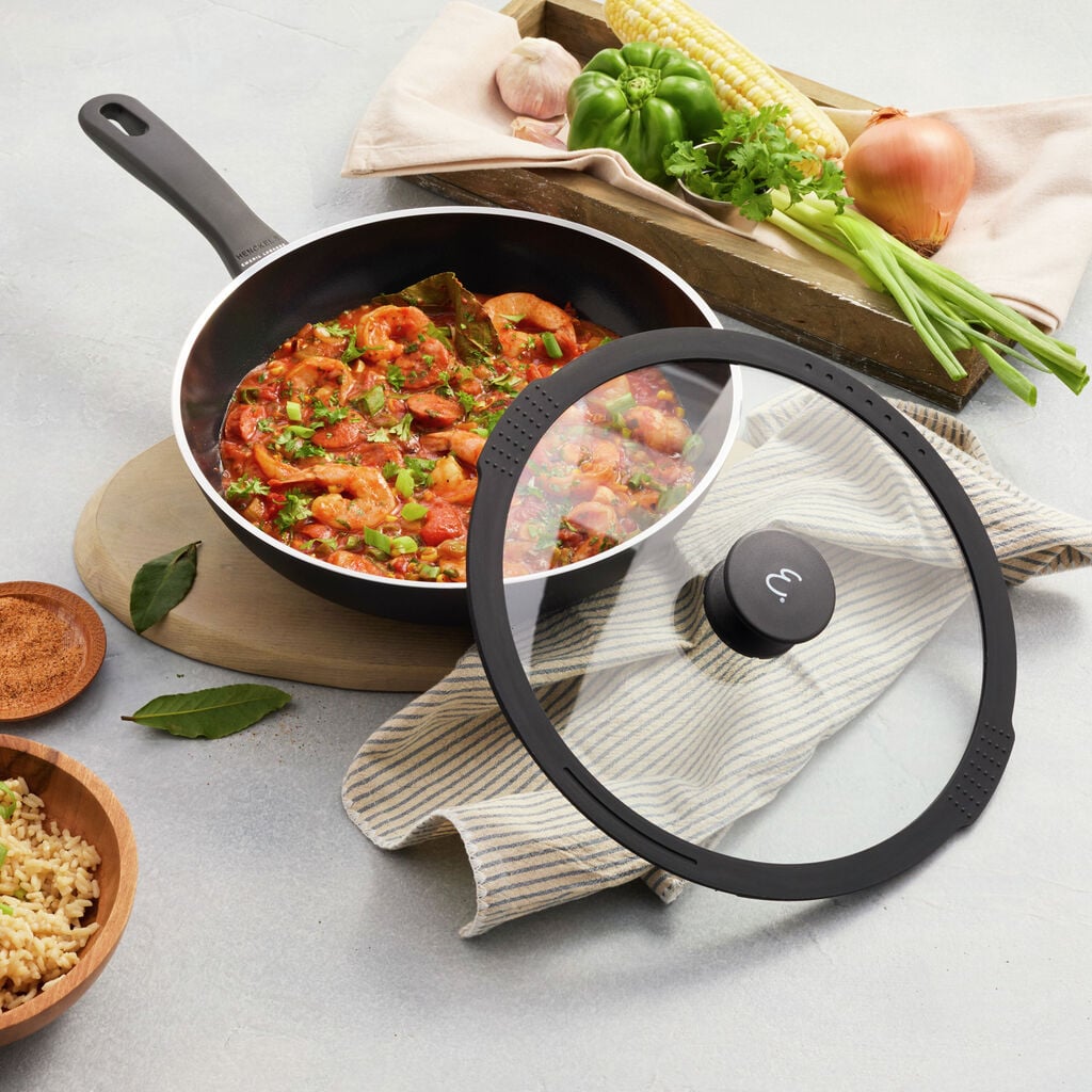 11-inch, Aluminum, Ceramic Nonstick Wok With Lid, Matte Black,,large