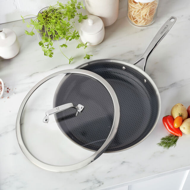 12.00 inch, Stainless Steel, Ceramic Hybrid Frying Pan With Lid,,large