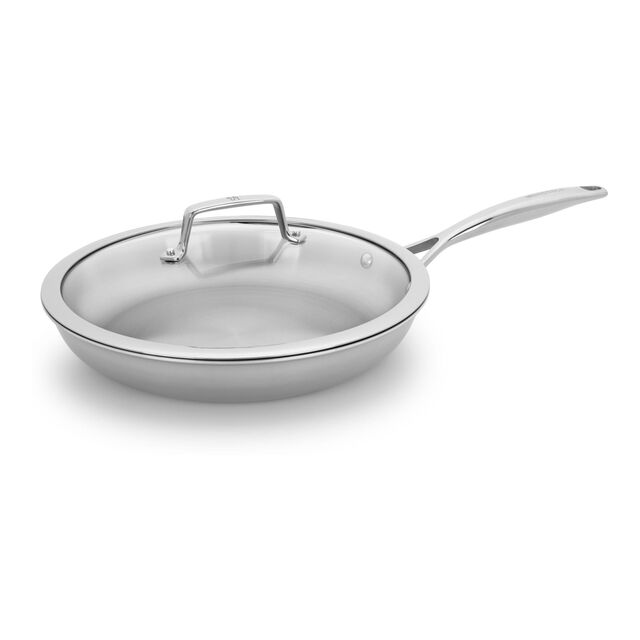 12.00 inch, Stainless Steel, Frying Pan With Lid,,large