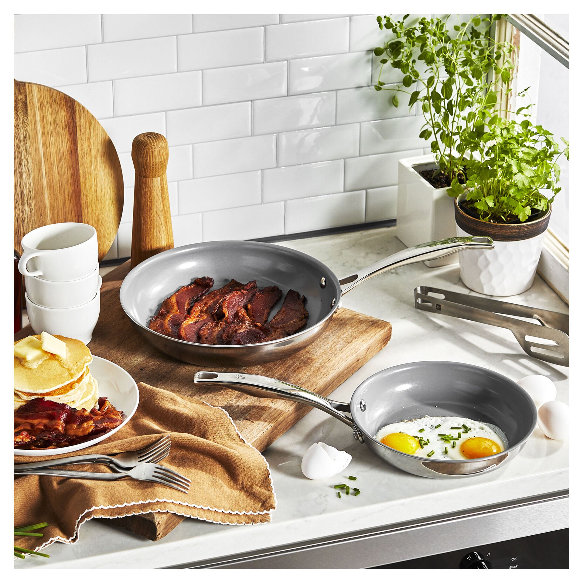 2-pc, Stainless Steel, Ceramic Nonstick Frying Pan Set,,large