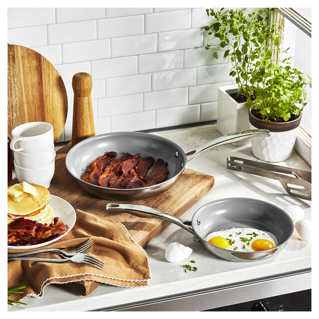 2-pc, Stainless Steel, Ceramic Nonstick Frying Pan Set,,large