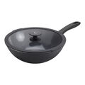 11-inch, Aluminum, Ceramic Nonstick Wok With Lid, Matte Black,,large