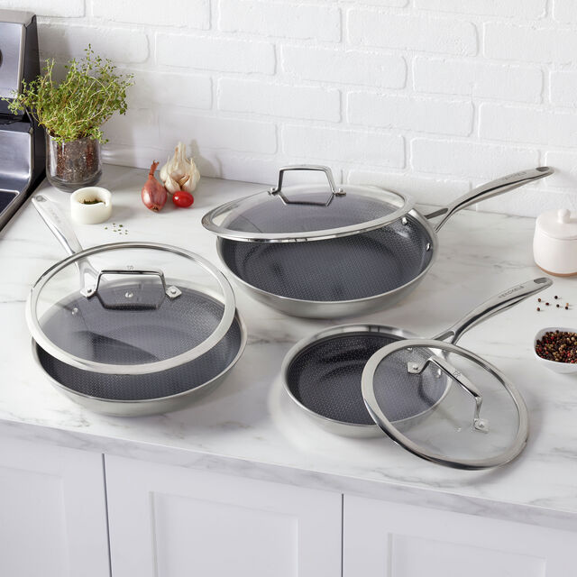 6-pc, Stainless Steel, Ceramic Hybrid Frying Pan Set With Lids,,large