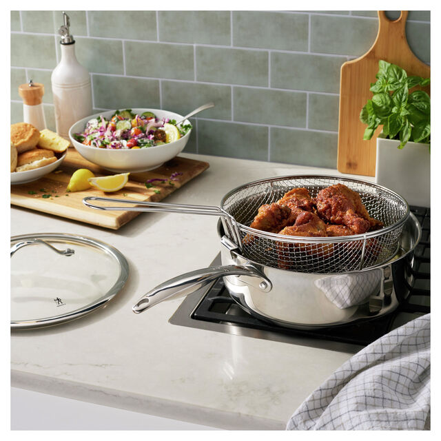 5.75 qt, Stainless Steel, Saute Pan And Deep Fryer With Lid,,large