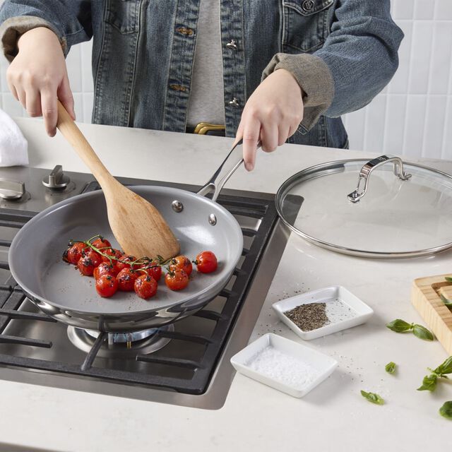 2-pc, Stainless Steel, Ceramic Nonstick Frying Pan With Lid,,large