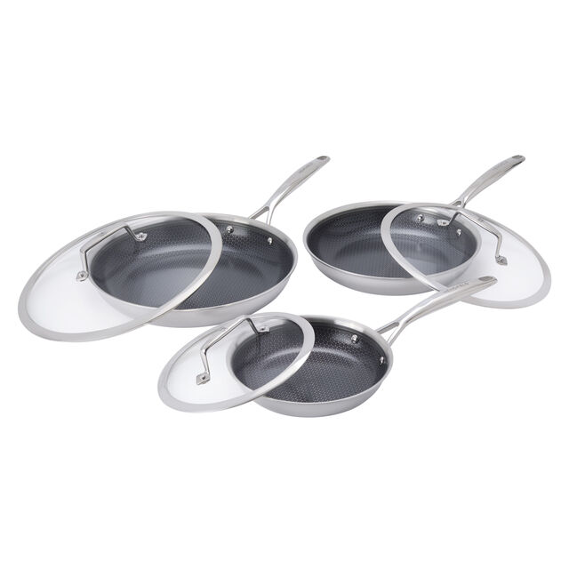 6-pc, Stainless Steel, Ceramic Hybrid Frying Pan Set With Lids,,large