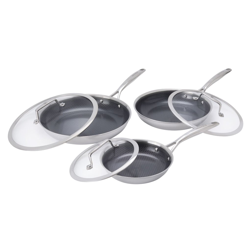 6-pc, Stainless Steel, Ceramic Hybrid Frying Pan Set With Lids,,large