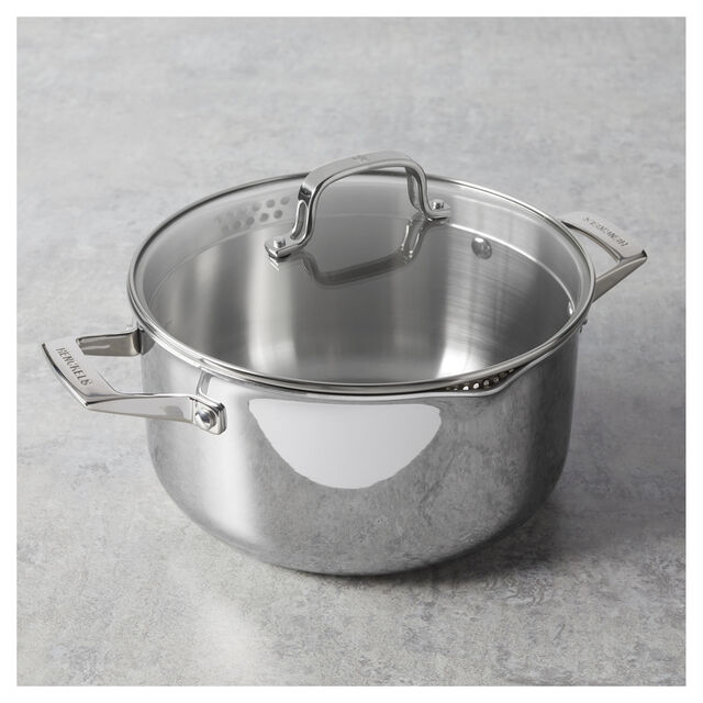 6 qt, Stainless Steel, Dutch Oven With Glass Lid,,large