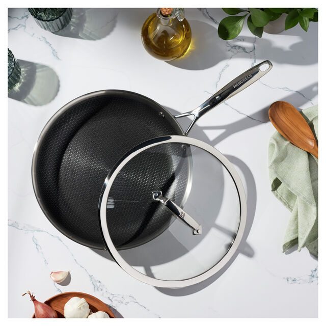 12.00 inch, Stainless Steel, Ceramic Hybrid Frying Pan With Lid,,large