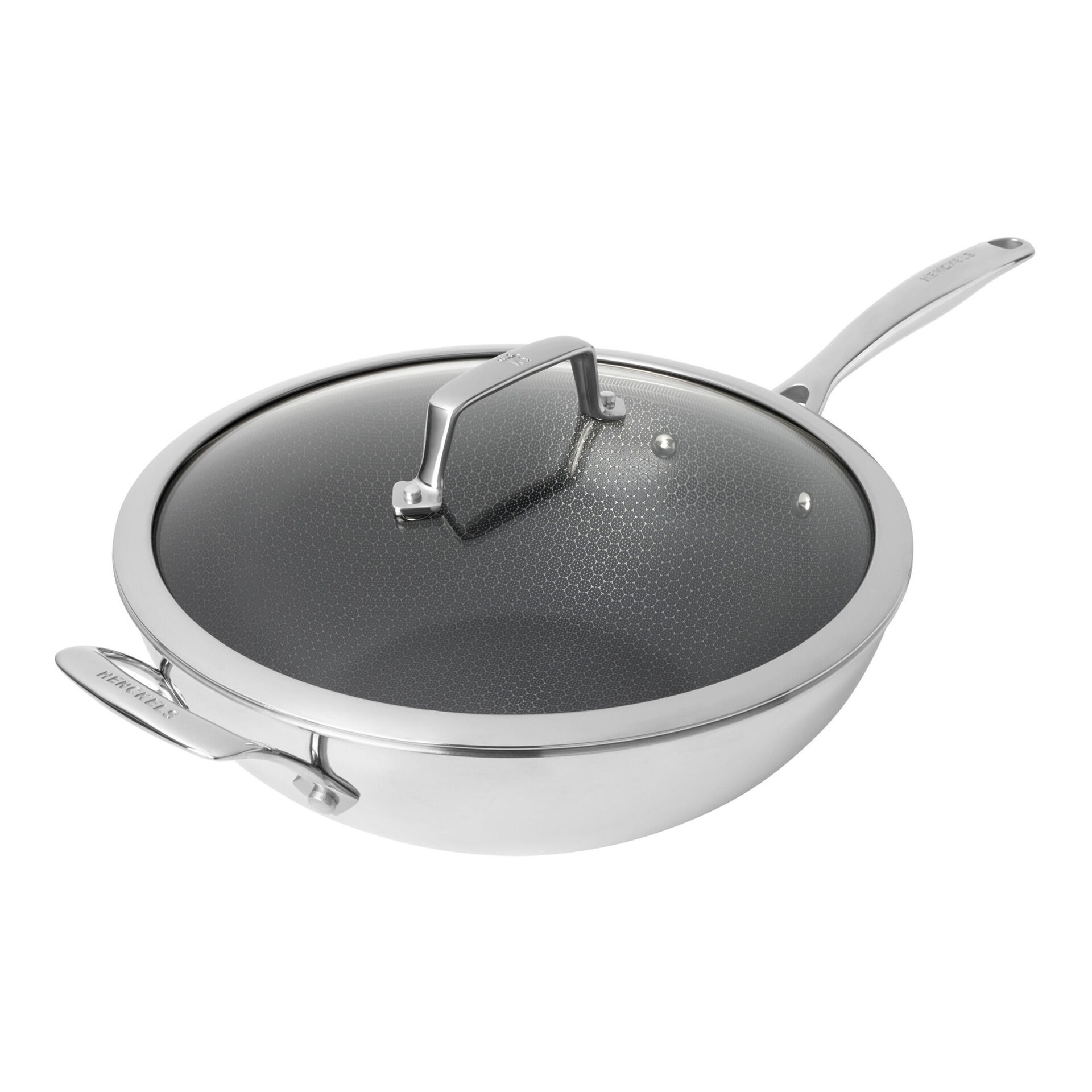 12-inch, Stainless Steel, Ceramic Hybrid Wok With Lid, Silver,,large