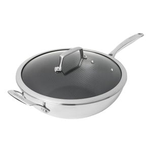 12-inch, Stainless Steel, Ceramic Hybrid Wok With Lid, Silver