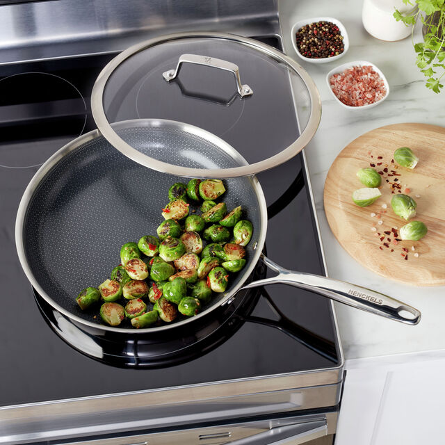 12.00 inch, Stainless Steel, Ceramic Hybrid Frying Pan With Lid,,large