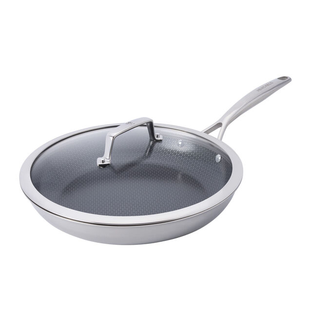 12.00 inch, Stainless Steel, Ceramic Hybrid Frying Pan With Lid,,large