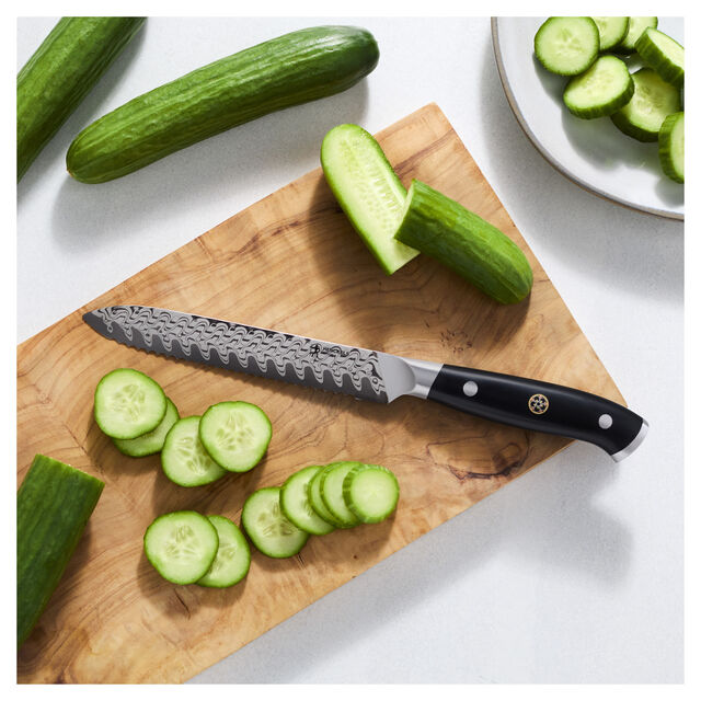 5.00 inch, Damascus Steel Serrated Utility Knife,,large
