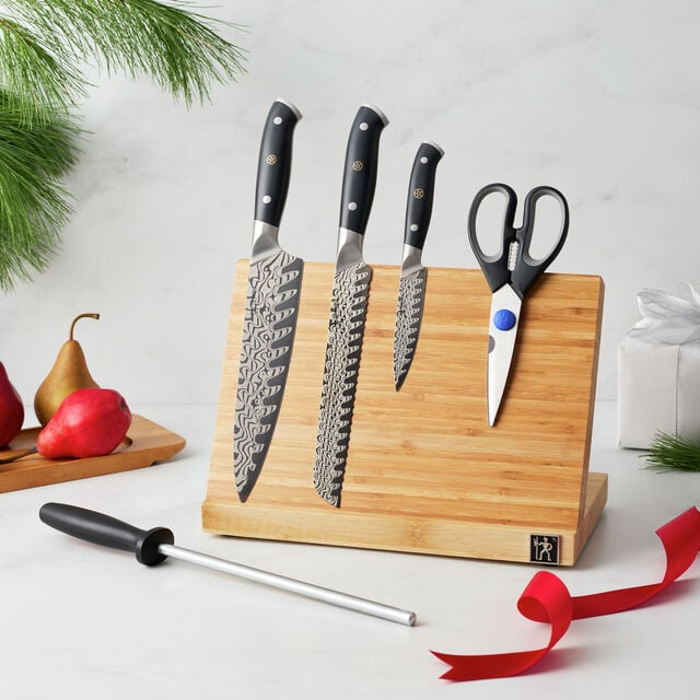 6-pc, Damascus Steel Knife Set w/Magnetic Easel,,large