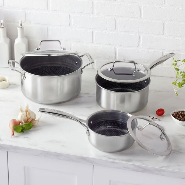 6-pc, Stainless Steel, Ceramic Hybrid Pot Set With Lids,,large