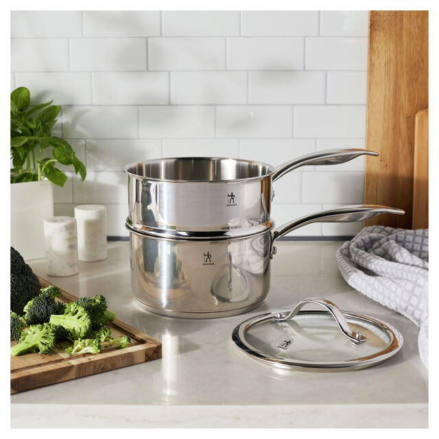 2,4 l stainless steel round Sauce pan with steamer, silver,,large