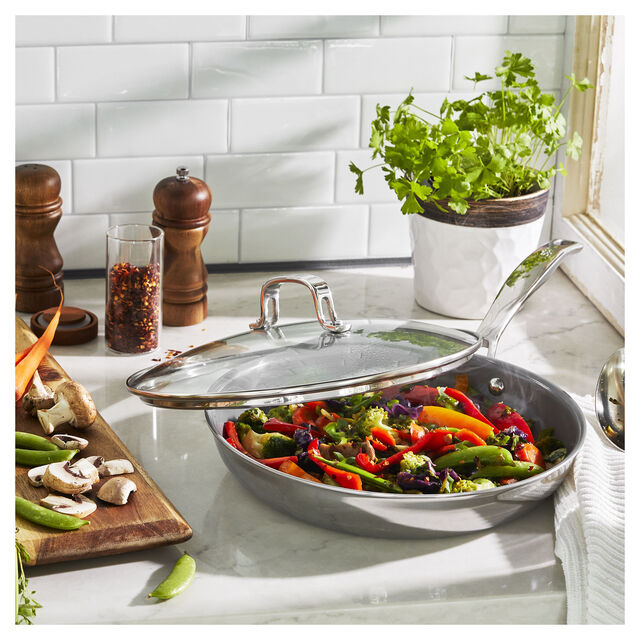 2-pc, Stainless Steel, Ceramic Nonstick Frying Pan With Lid,,large