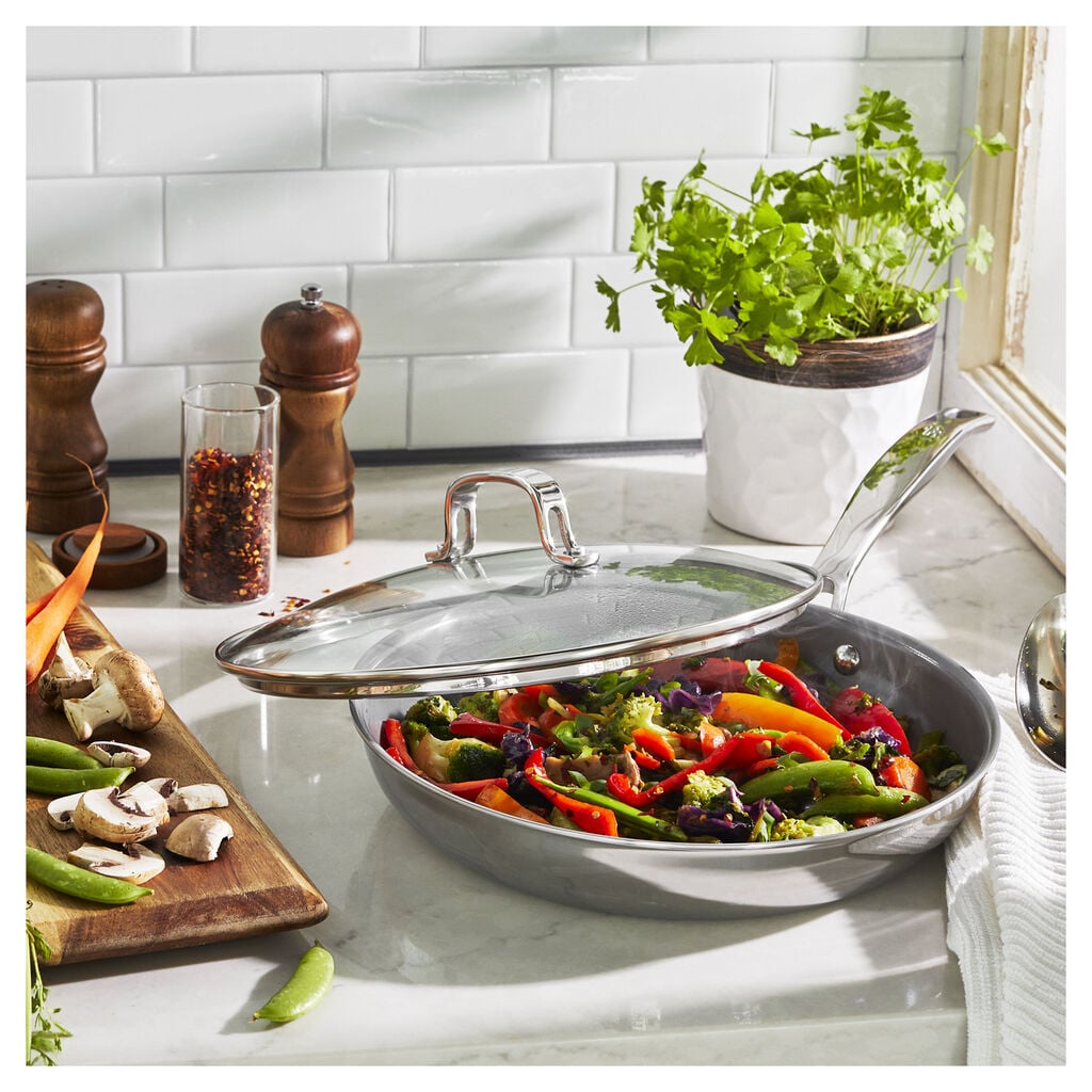 2-pc, Stainless Steel, Ceramic Nonstick Frying Pan With Lid,,large