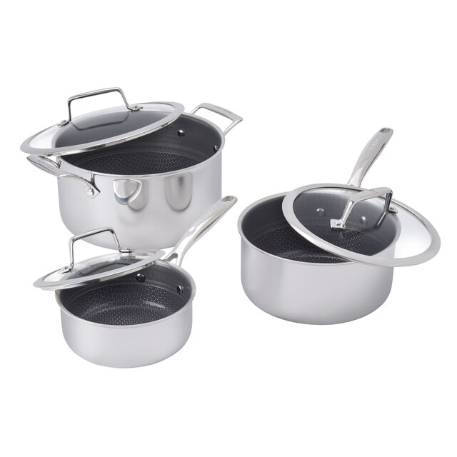 6-pc, Stainless Steel, Ceramic Hybrid Pot Set With Lids,,large