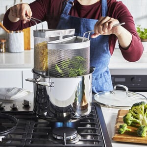 8.45 qt, Stainless Steel, Pasta Pot With Colander Baskets