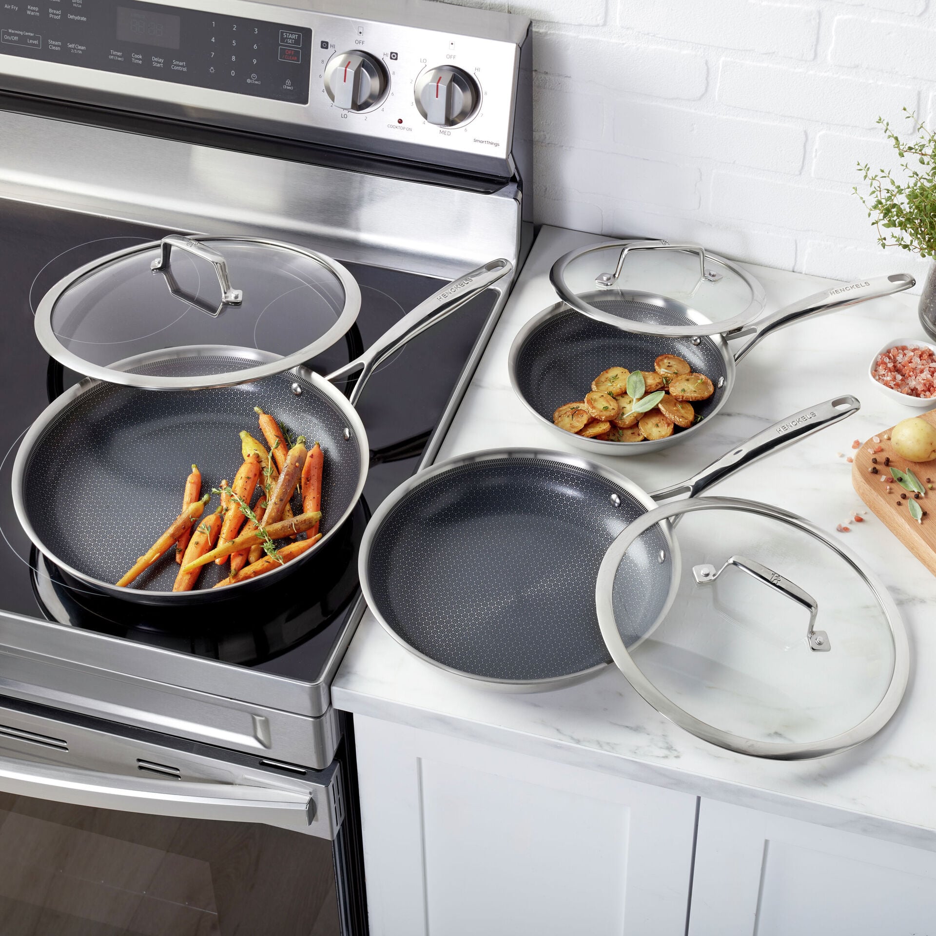6-pc, Stainless Steel, Ceramic Hybrid Nonstick Frying Pan Set With Lids,,large