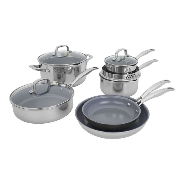 10-pc, Stainless Steel, Ceramic Nonstick Cookware Set,,large
