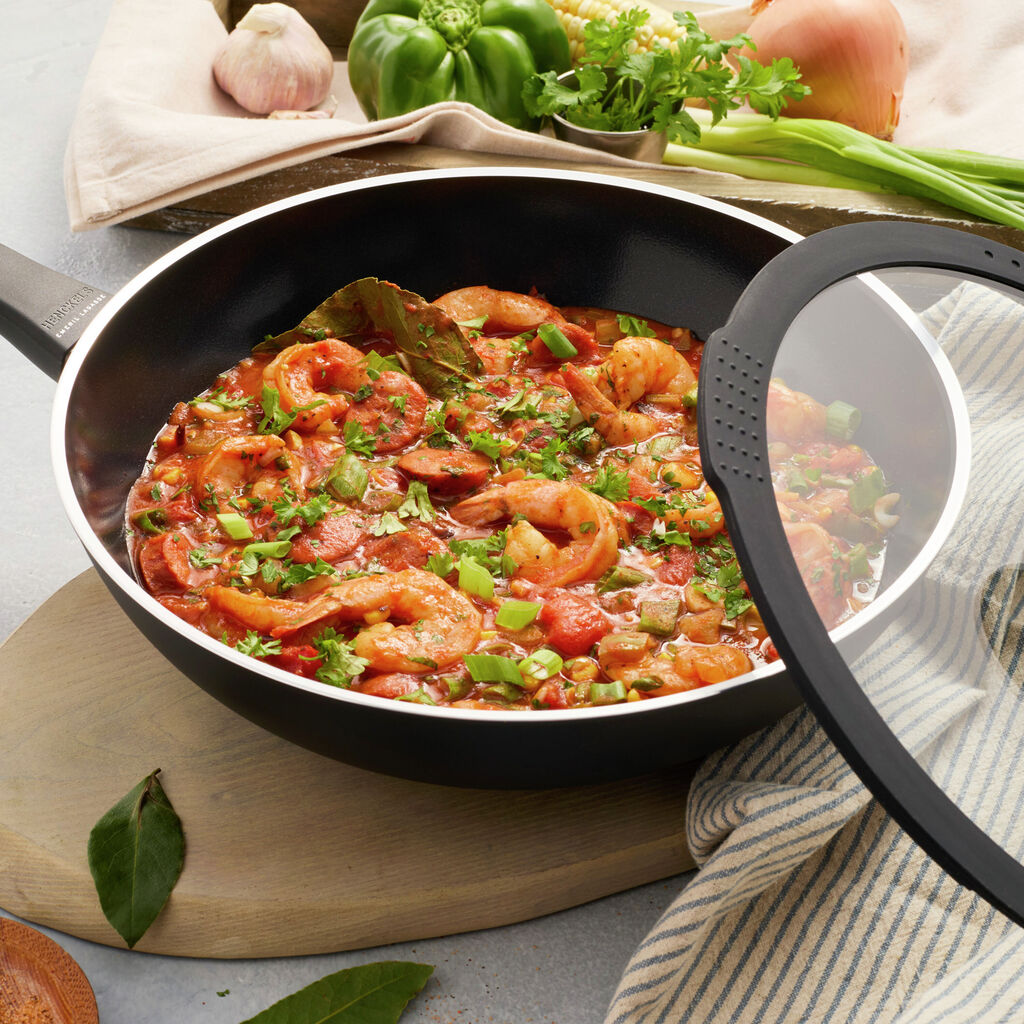 11-inch, Aluminum, Ceramic Nonstick Wok With Lid, Matte Black,,large