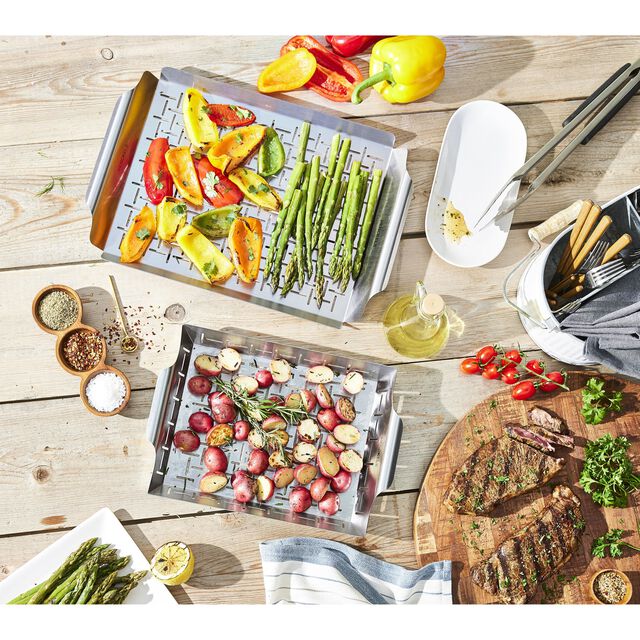 2-pc, Stainless Steel, Grill Topper And Basket Set,,large