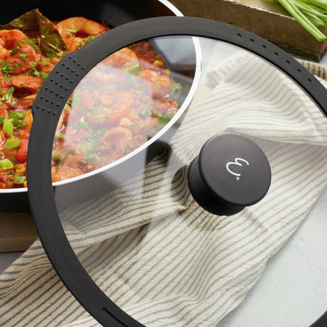 11-inch, Aluminum, Ceramic Nonstick Wok With Lid, Matte Black,,large
