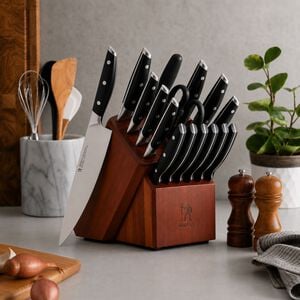 17 Piece, Knife block set, brown
