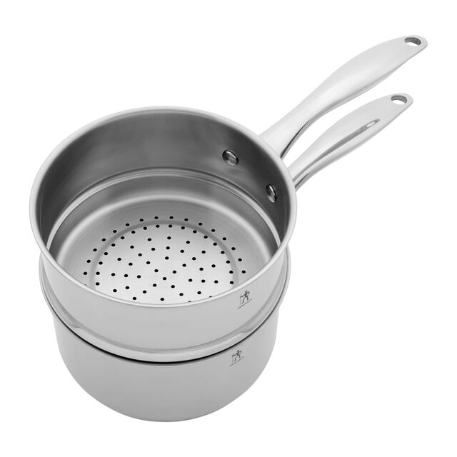 2,4 l stainless steel round Sauce pan with steamer, silver,,large