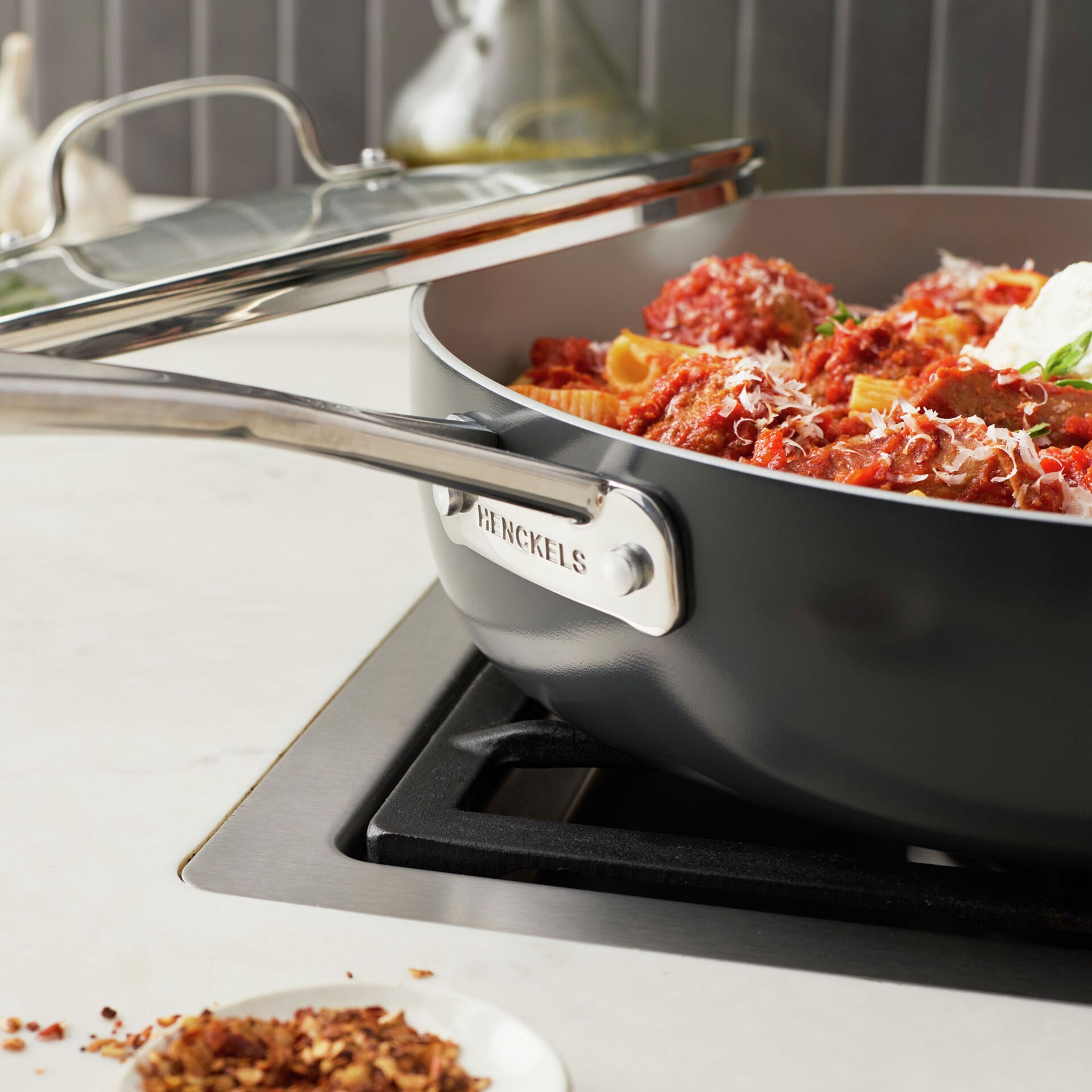 5 qt, Aluminum, Ceramic Nonstick Sauté Pan W/Lid,,large