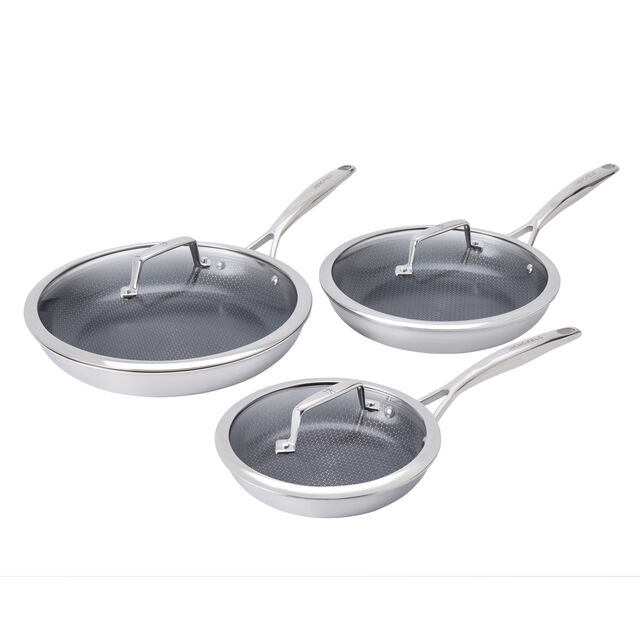 6-pc, Stainless Steel, Ceramic Hybrid Frying Pan Set With Lids,,large