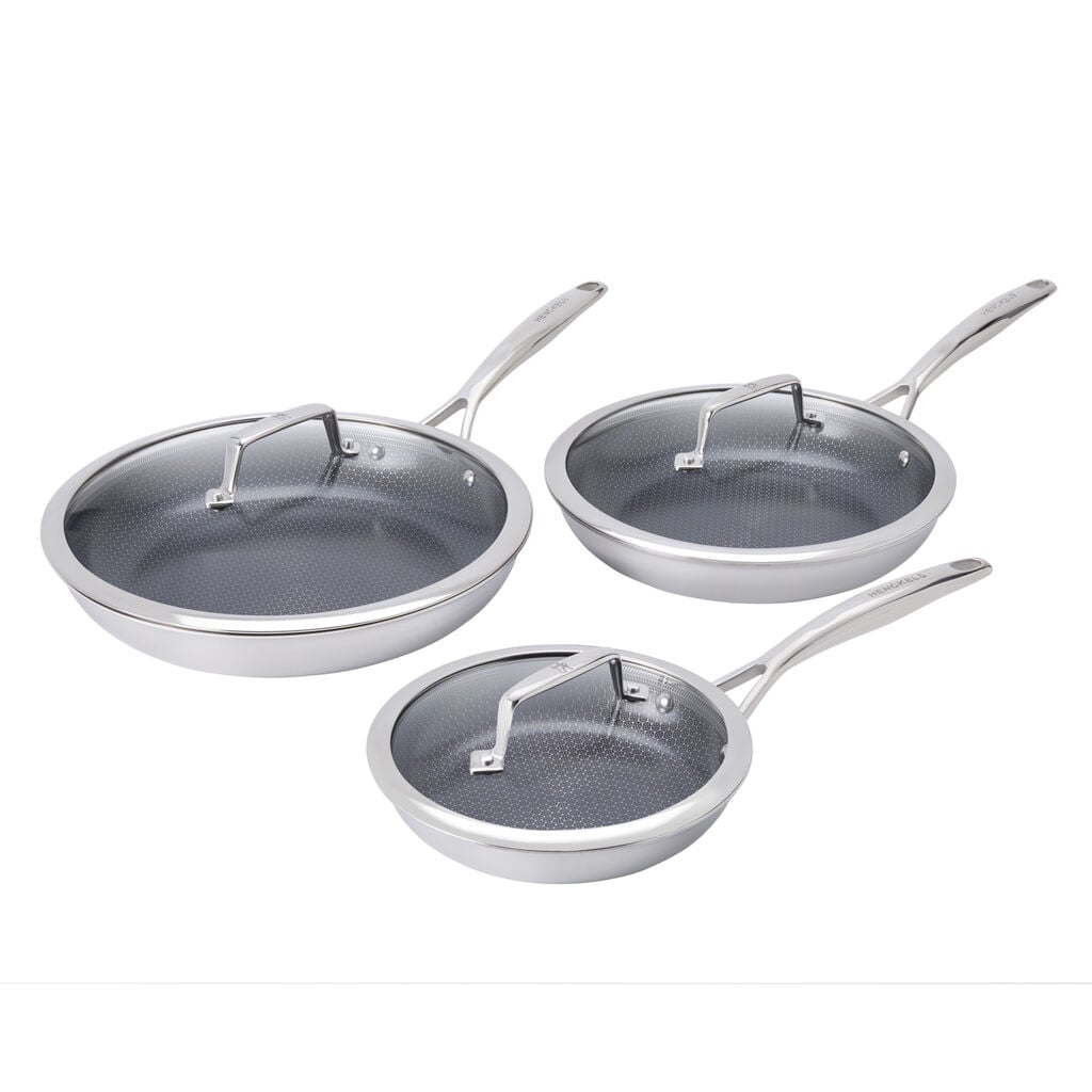 6-pc, Stainless Steel, Ceramic Hybrid Frying Pan Set With Lids,,large