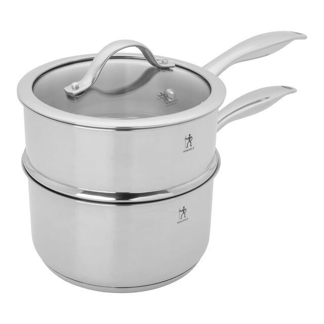 2,4 l stainless steel round Sauce pan with steamer, silver,,large