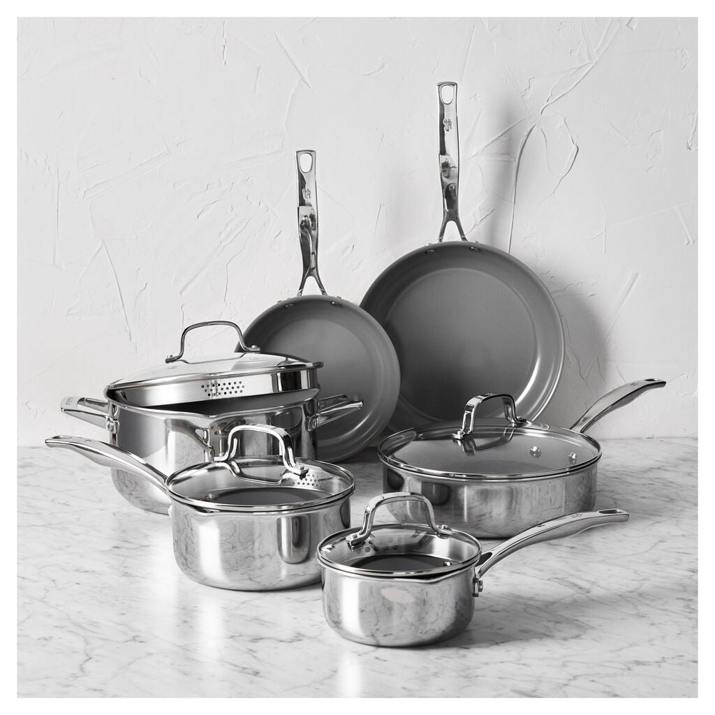 10-pc, Stainless Steel, Ceramic Nonstick Cookware Set,,large