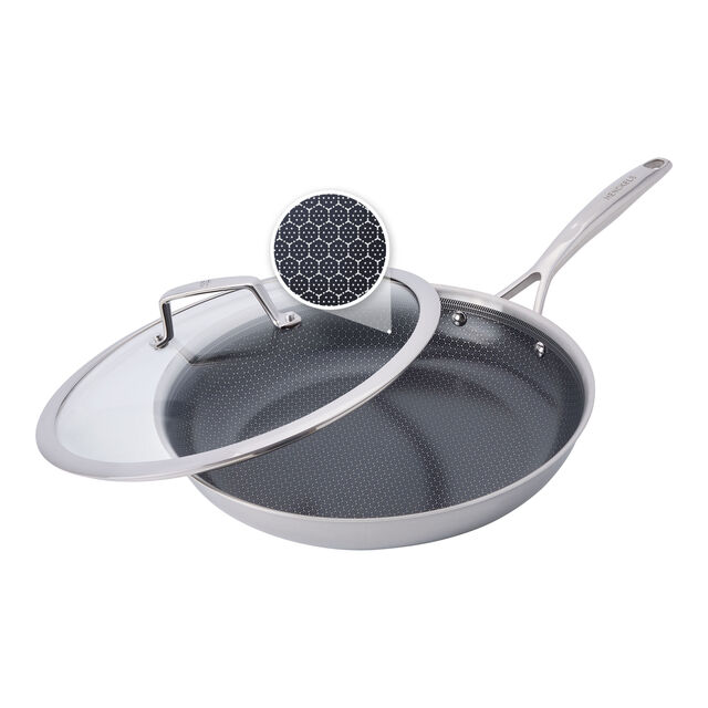 12.00 inch, Stainless Steel, Ceramic Hybrid Frying Pan With Lid,,large