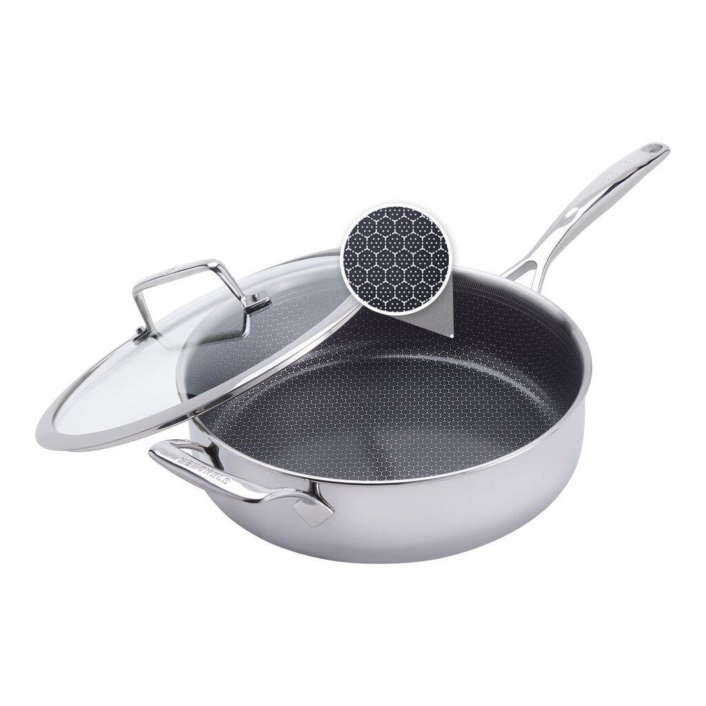 4 qt, Stainless Steel, Hybrid Ceramic Nonstick Saute Pan With Lid,,large