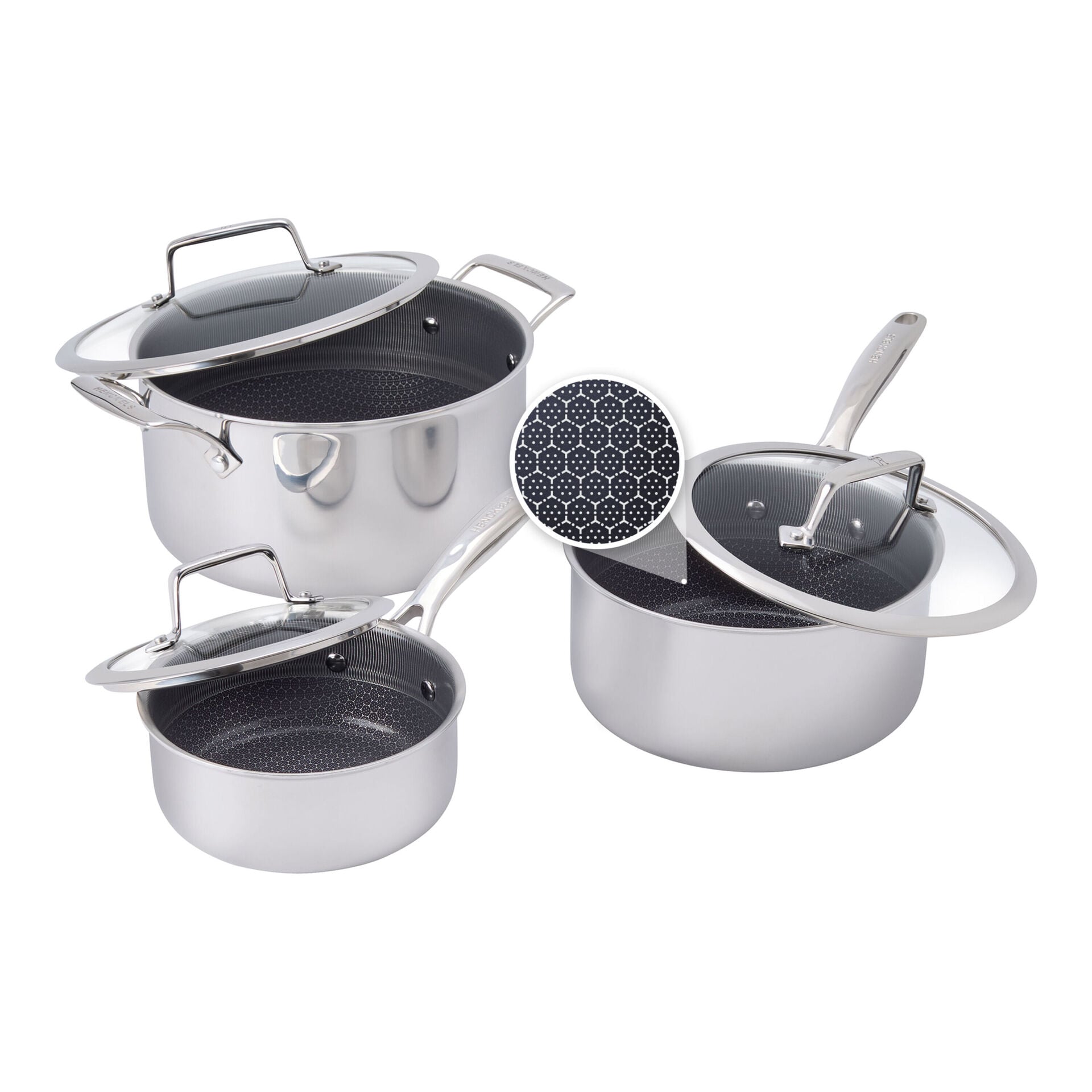 6-pc, Stainless Steel, Ceramic Hybrid Nonstick Pot Set With Lids,,large